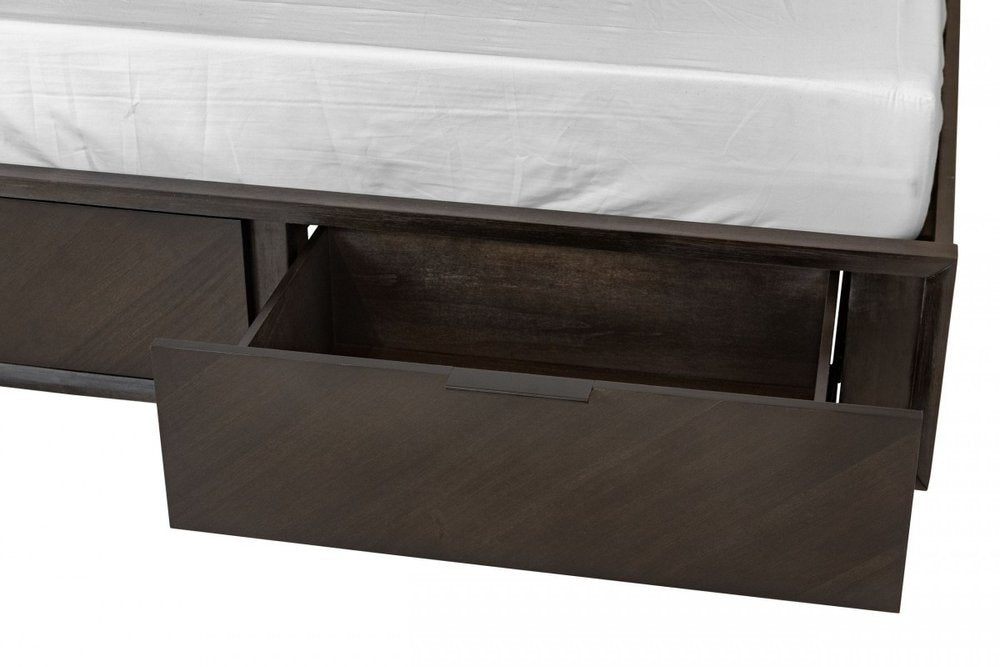 Dark Brown Solid Wood Queen With Two Drawers Bed Frame