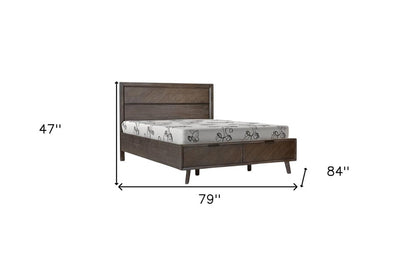 Dark Brown Solid Wood King With Two Drawers Bed Frame