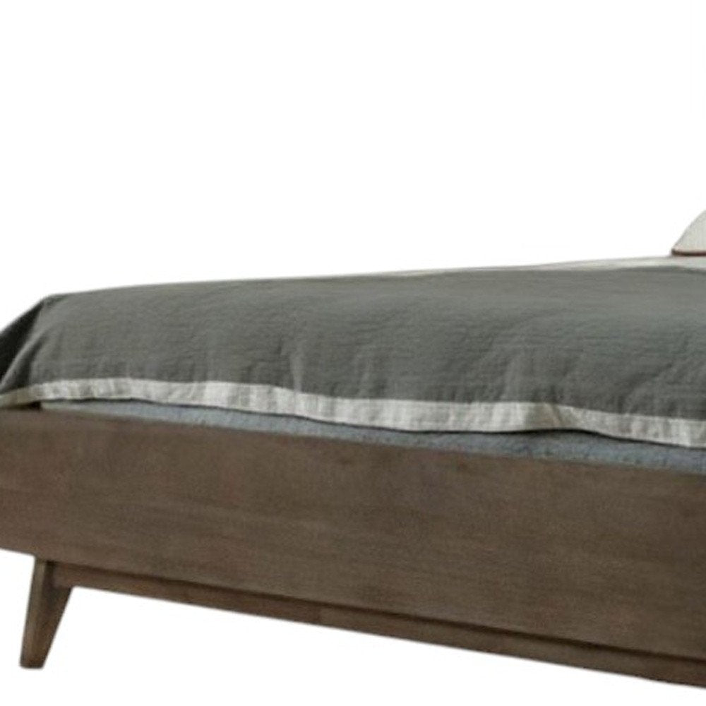 Brown Carved Geometric Solid Wood Queen Bed Frame