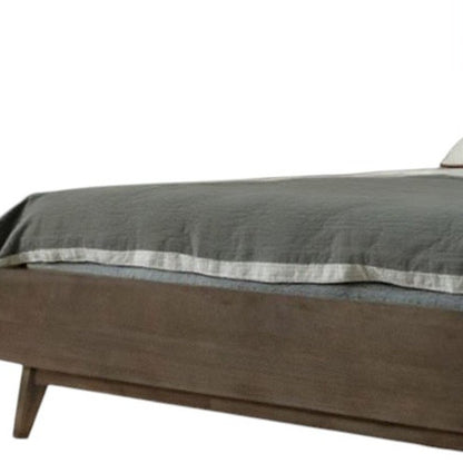 Brown Carved Geometric Solid Wood Queen Bed Frame