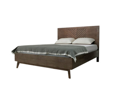 Brown Carved Geometric Solid Wood Queen Bed Frame