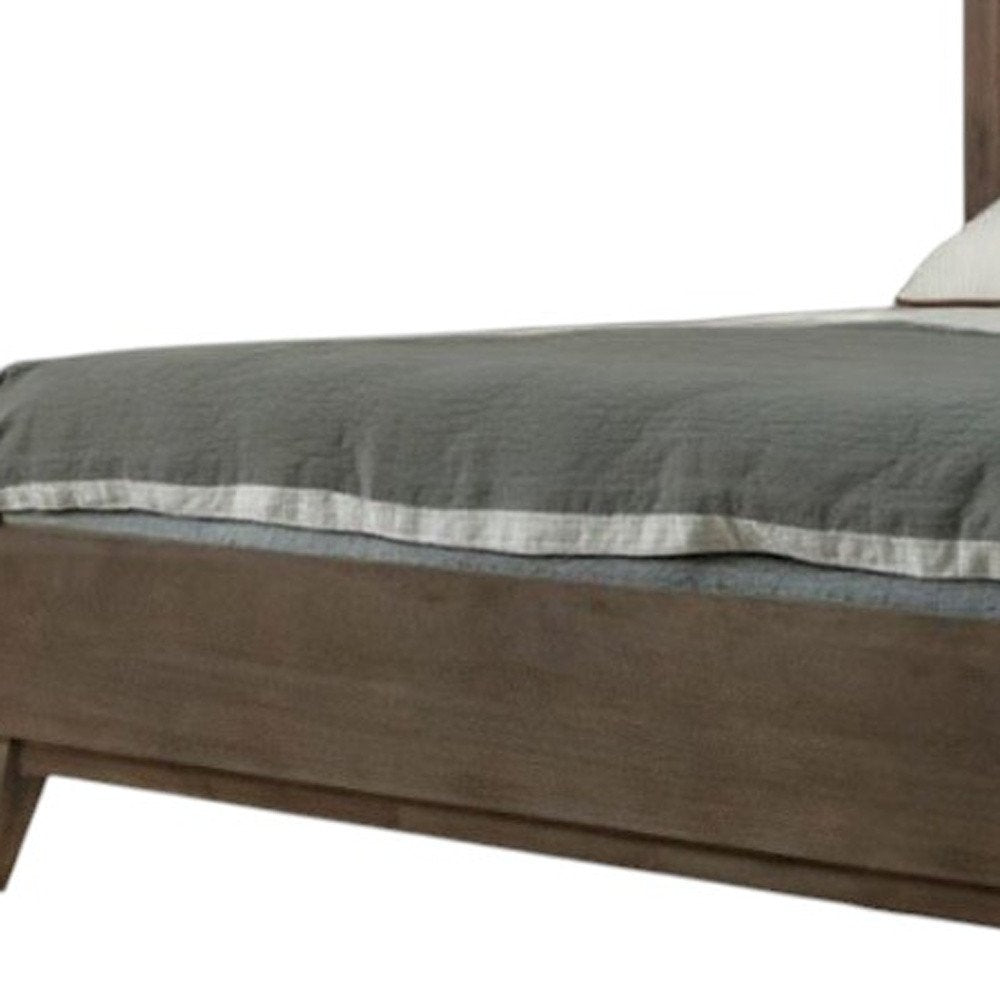 Brown Carved Geometric Solid Wood King Bed Frame