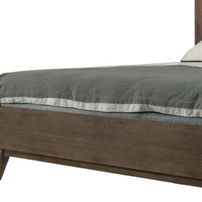 Brown Carved Geometric Solid Wood King Bed Frame