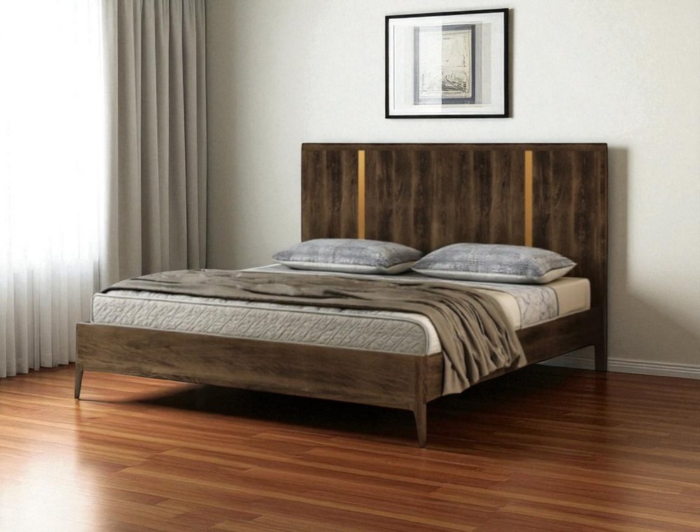 Brown and Gold Wood King Bed Frame