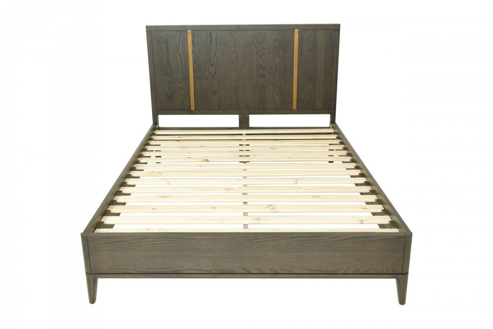 Brown and Gold Wood King Bed Frame
