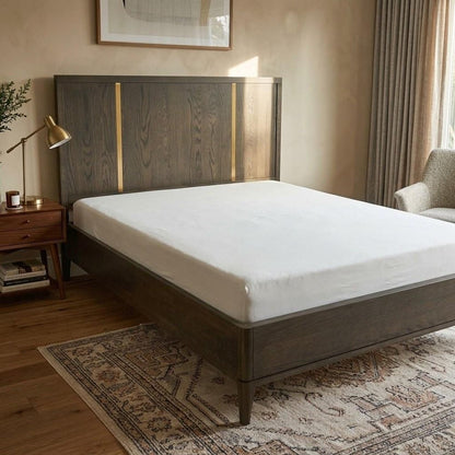 Brown and Gold Wood King Bed Frame