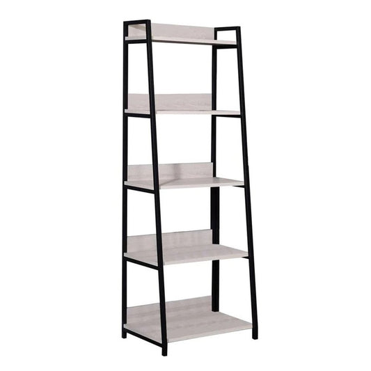 67" Natural and Black Metal Five Tier Ladder Bookcase