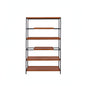 70" Oak And Black Metal and Wood Six Tier Etagere Bookcase
