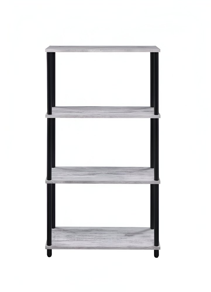44" Antiqued White And Black Distressed Metal and Wood Four Tier Etagere Bookcase