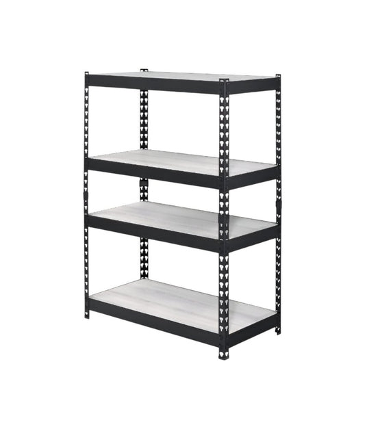 48" Black And Natural Metal and Wood Adjustable Four Tier Bookcase