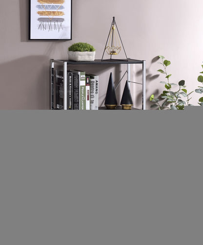 42" Black And Silver Metal and Wood Four Tier Etagere Bookcase
