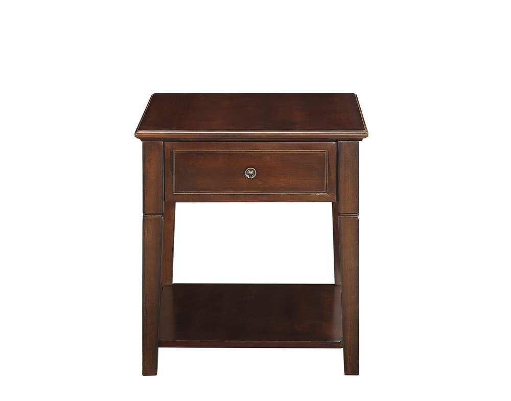 24" Brown Wood End Table With Drawer And Shelf