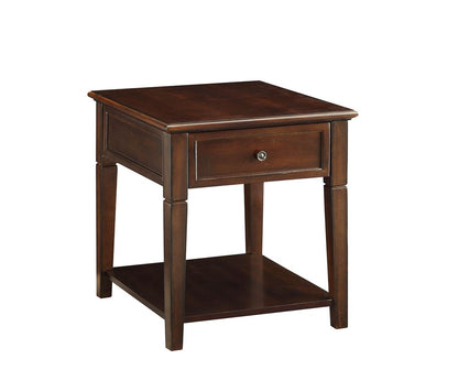 24" Brown Wood End Table With Drawer And Shelf