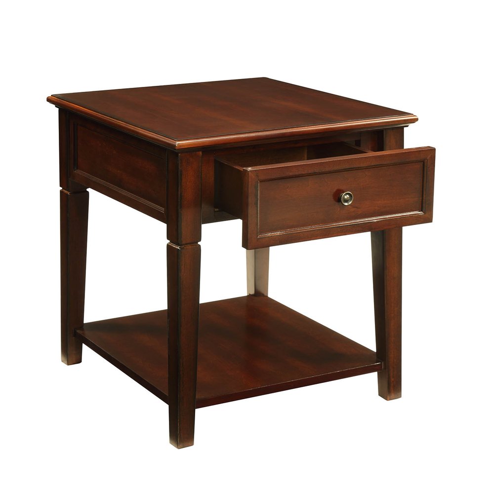 24" Brown Wood End Table With Drawer And Shelf