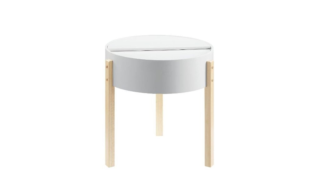 21" White And Brown Wood And Solid Wood Round End Table