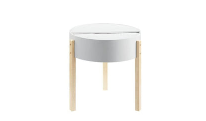 21" White And Brown Wood And Solid Wood Round End Table
