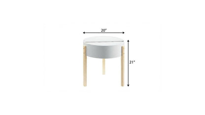 21" White And Brown Wood And Solid Wood Round End Table