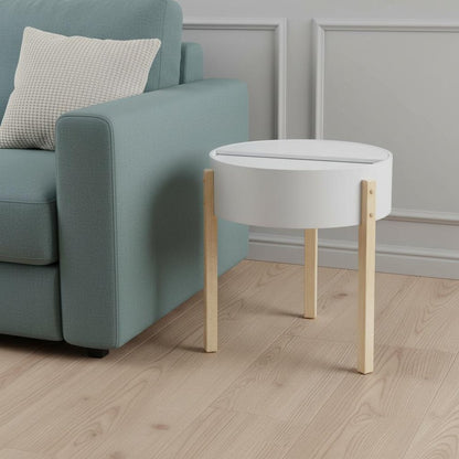 21" White And Brown Wood And Solid Wood Round End Table