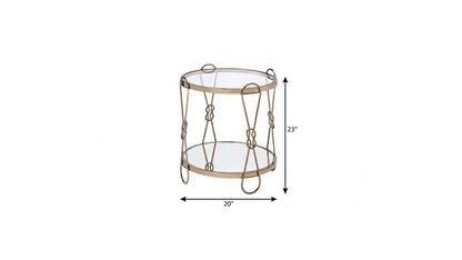 23" Gold Mirrored And Metal Round End Table With Shelf