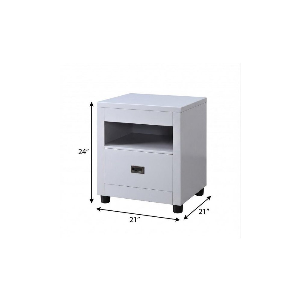 24" Gray Wood Square End Table With Drawer And Shelf