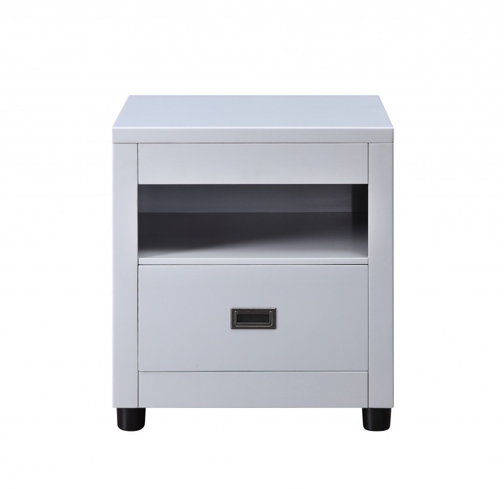 24" Gray Wood Square End Table With Drawer And Shelf