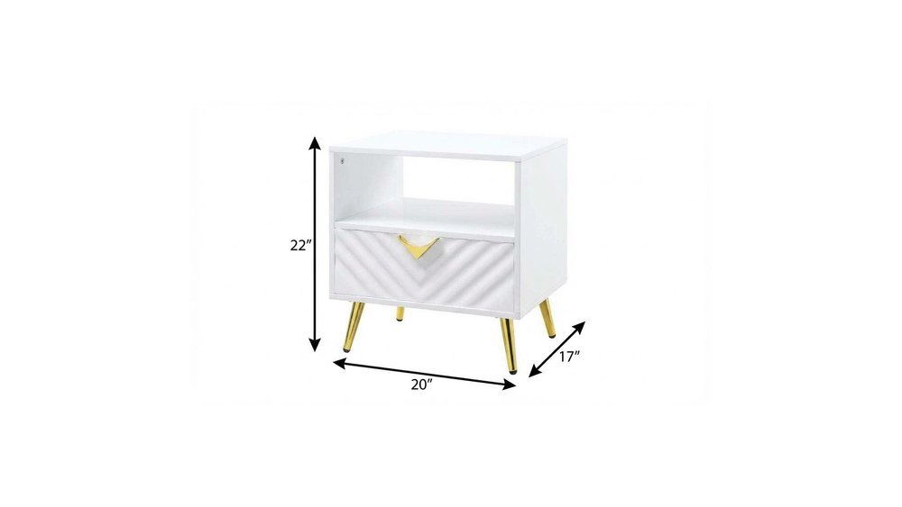 22" White Wood And Iron End Table With Drawer And Shelf