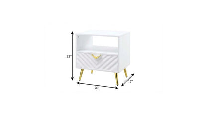 22" White Wood And Iron End Table With Drawer And Shelf