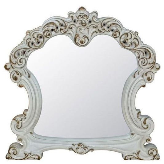 45" White Abstract Wood Framed Mounted Dresser Mirror
