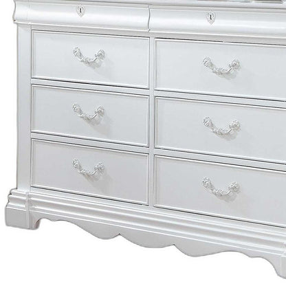 56" White Solid Wood Eight Drawer Double Dresser