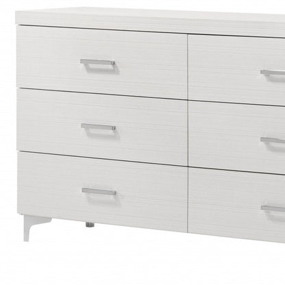 58" White Solid and Manufactured Wood Six Drawer Double Dresser