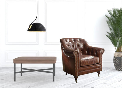 34" Brown Top Grain Leather Tufted Chesterfield Chair