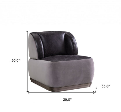 29" Slate Gray and Brown Velvet Slipper Chair