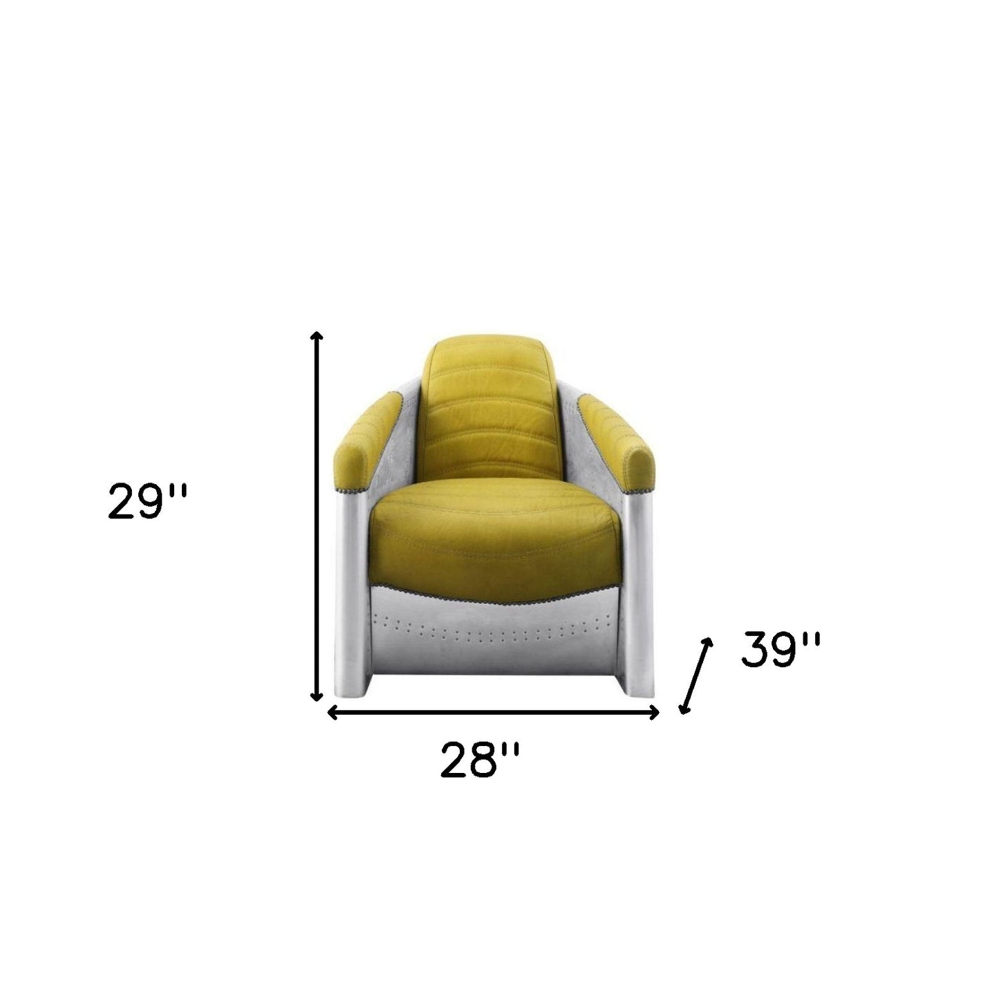 28" Yellow and Steel Blue Top Grain Leather Barrel Chair