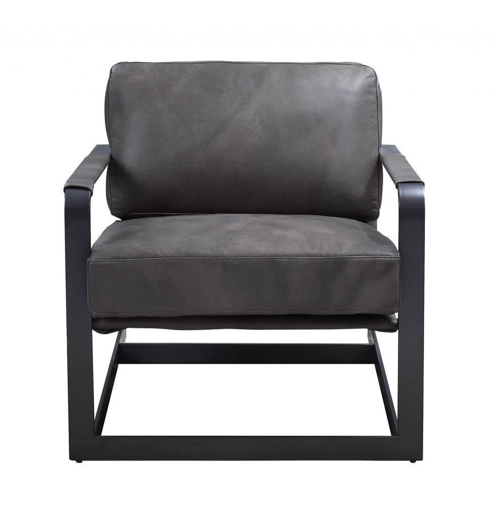 28" Gray and Steel Blue Top Grain Leather Arm Chair