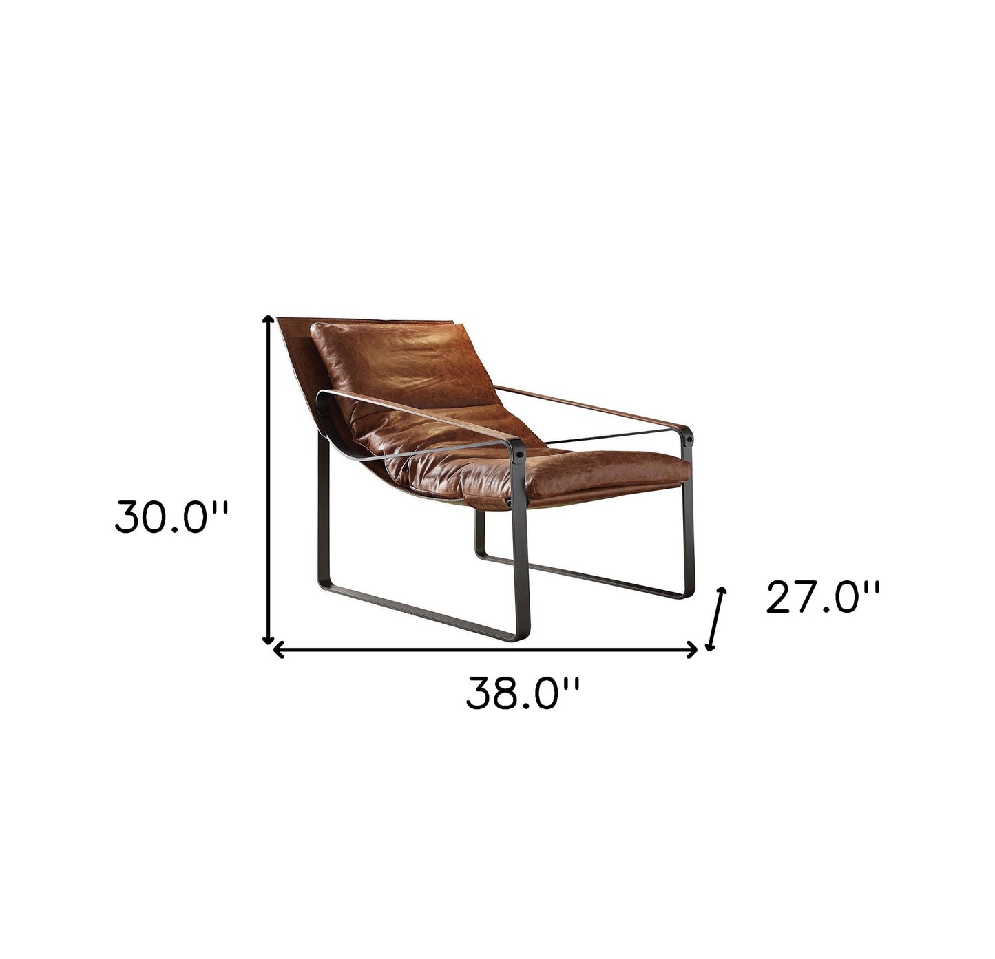 27" Chocolate and Steel Blue Top Grain Leather Lounge Chair