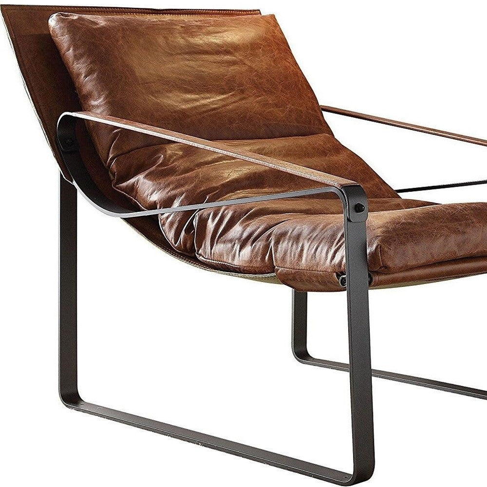 27" Chocolate and Steel Blue Top Grain Leather Lounge Chair