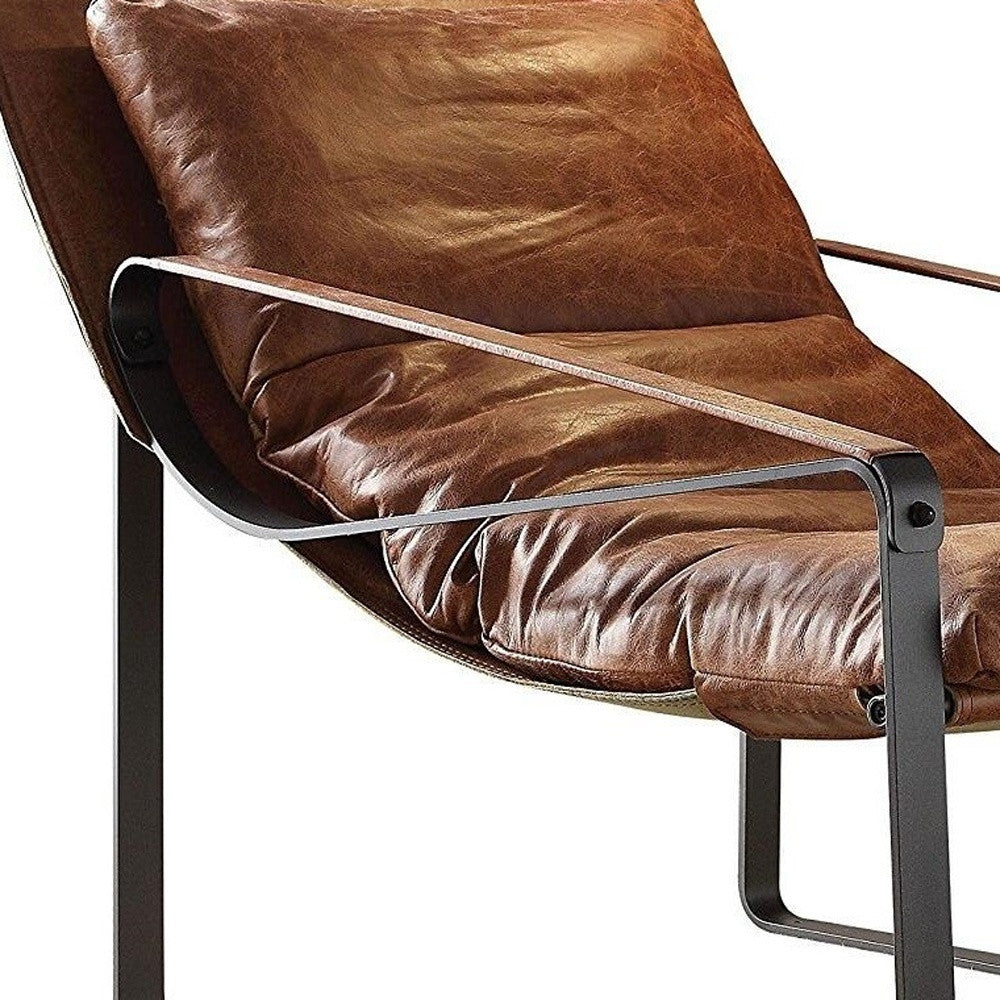 27" Chocolate and Steel Blue Top Grain Leather Lounge Chair