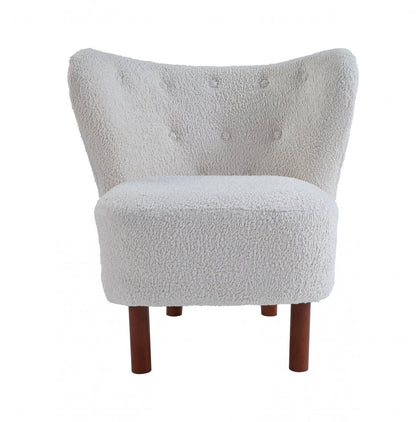 31" White and Brown Sherpa Polka Dots Wingback Chair