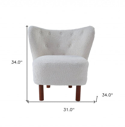 31" White and Brown Sherpa Polka Dots Wingback Chair