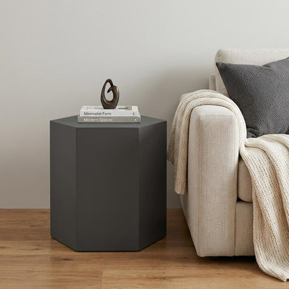 9" Gray Wood Hexagonal Block End Table
