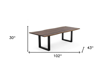 102" Brown And Black Solid Wood And Metal Sled Base Dining Table
