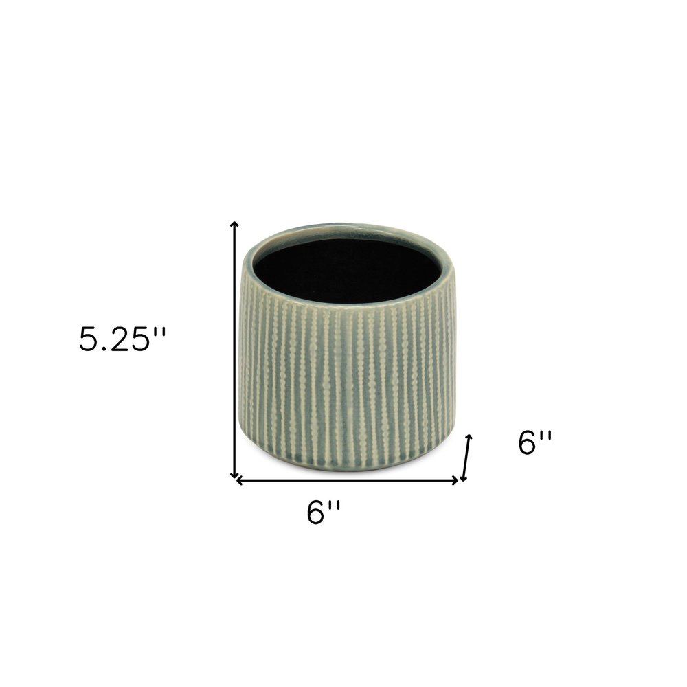 6" Green Striped Ceramic Indoor Outdoor Round Pot Planter