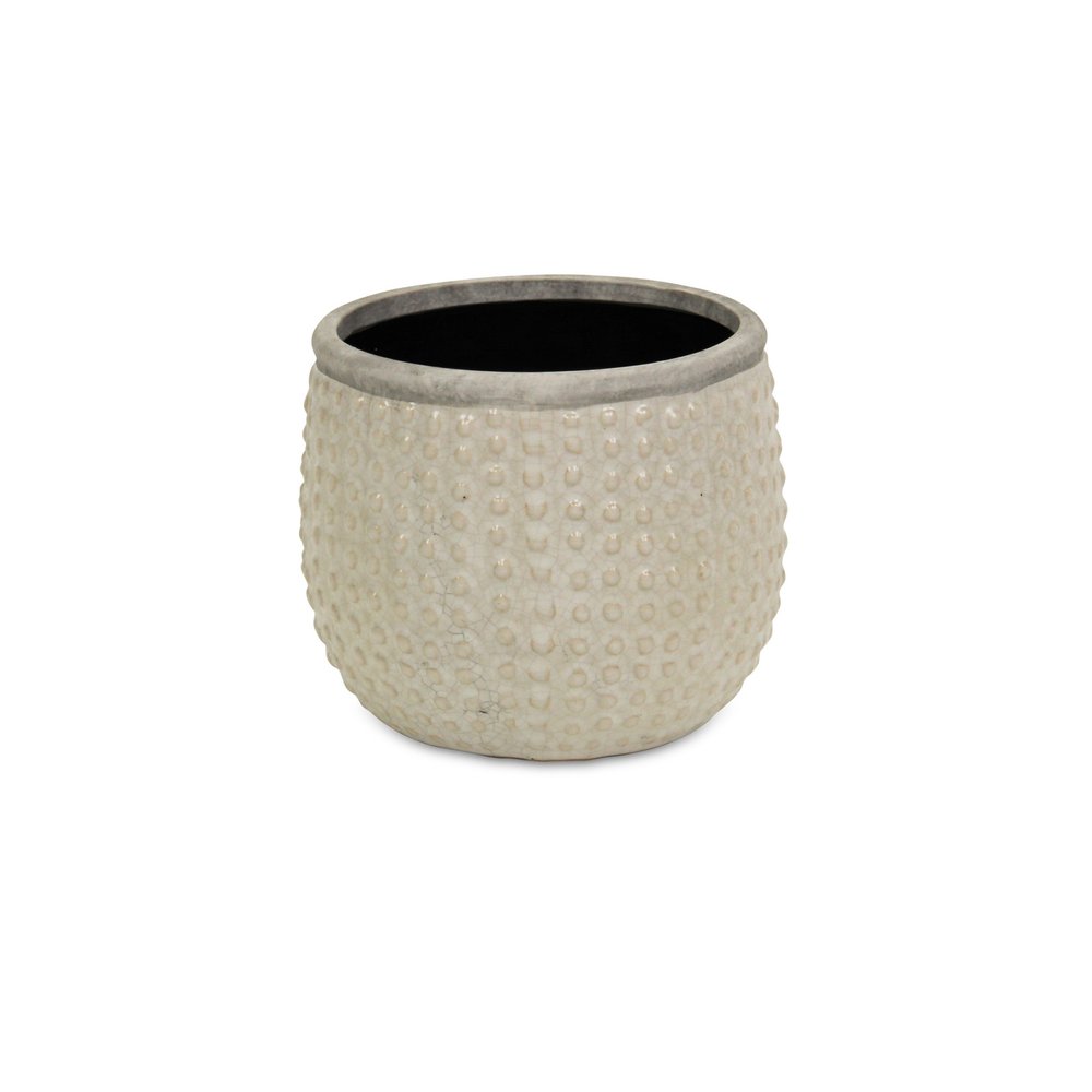 6" Beige Dot Ceramic Indoor Outdoor Round Pot Planter