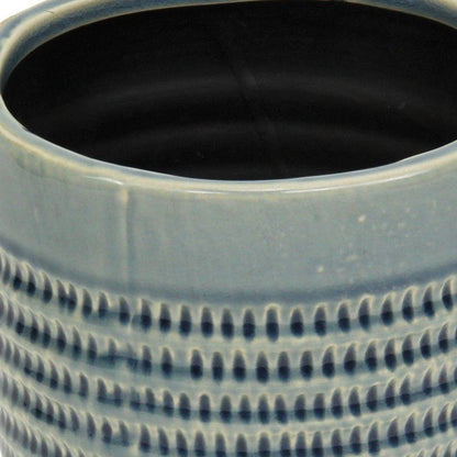 6" Aqua Striped Ceramic Indoor Outdoor Round Pot Planter