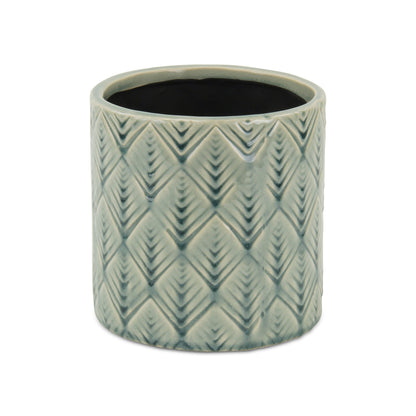 6" Green Geometric Ceramic Indoor Outdoor Round Pot Planter