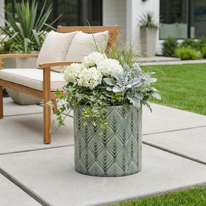 6" Green Geometric Ceramic Indoor Outdoor Round Pot Planter