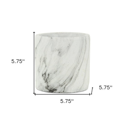 6" White and Gray Marbleized Ceramic Indoor Outdoor Round Pot Planter