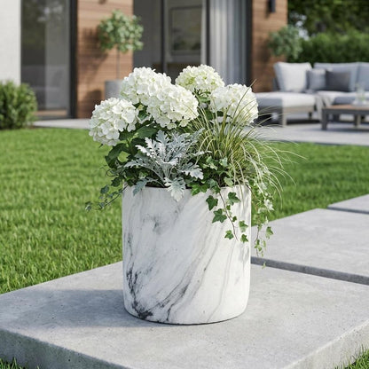 6" White and Gray Marbleized Ceramic Indoor Outdoor Round Pot Planter