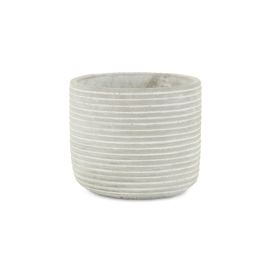 7" Light Gray Striped Cement Indoor Outdoor Round Pot Planter