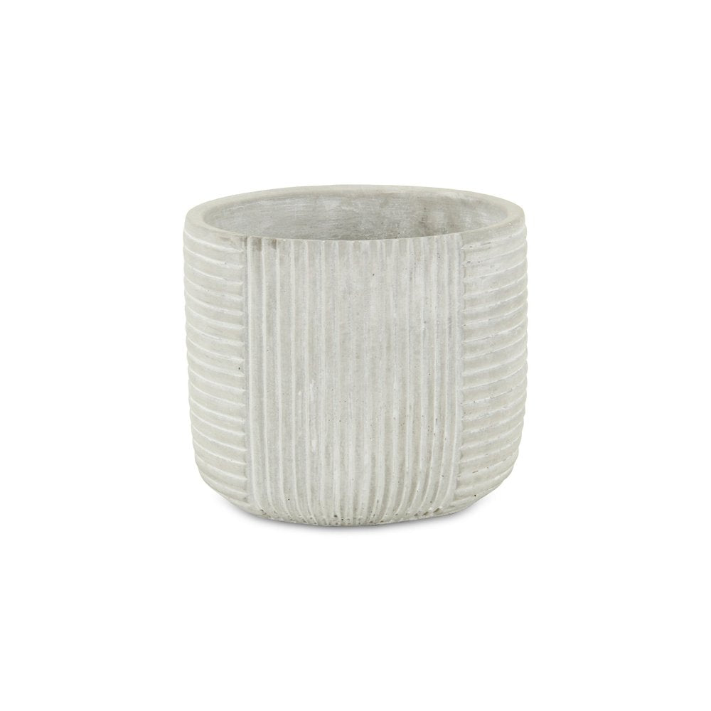 7" Light Gray Striped Cement Indoor Outdoor Round Pot Planter